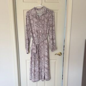 LOFT Long-Sleeve Snake Print Shirt Dress in Light Taupe